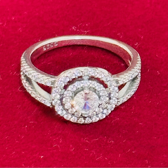 925 Sterling Silver Cubic Zircon Sparkling
Double Halo Ring Size 7 - Picture 3 of 6
